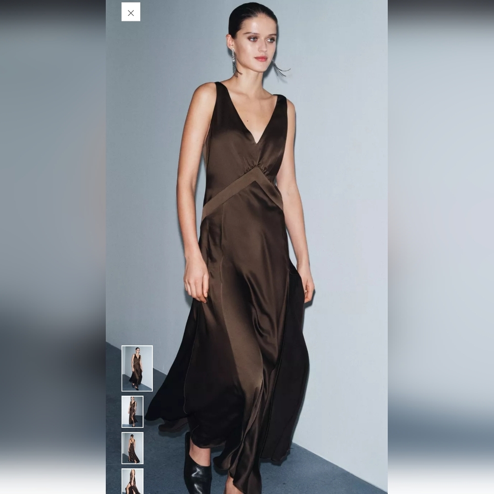 Satin V-Neck Brown Slip Dress